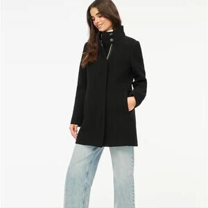 NEW J. Crew City Coat Button Neck Wool Blend Black